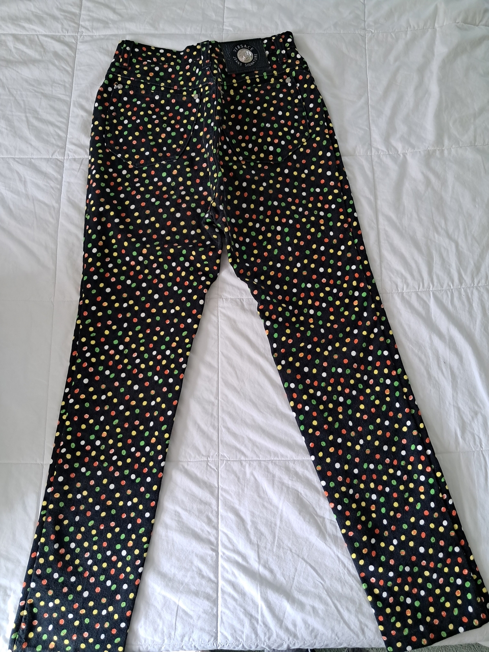 Authentic Versace Black High-Rise Jeans with Multicolor Polka Dot Print - Picture 11 of 13
